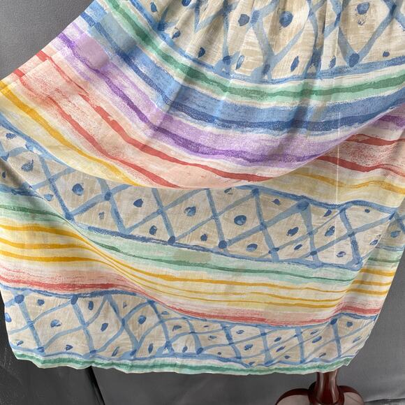 Vtg 80s 90s Two Potato Artsy A Line Midi Dress M Petite Sheer NOS Coastal Pastel - Picture 7 of 16